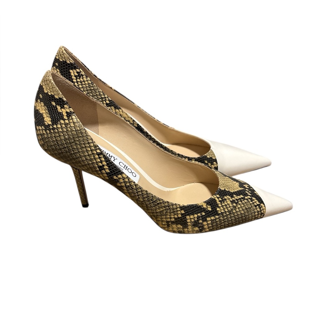Jimmy Choo Asymmetric Nappa Snake Printed Leather Heels size 41